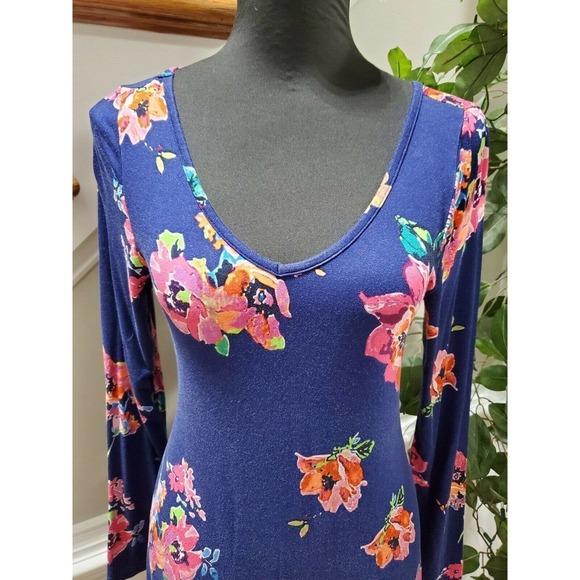 Dearcase Women's Blue Floral Rayon V-Neck Long Sleeve Knee Length Dress Size M - Picture 6 of 12